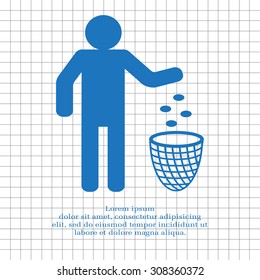 Silhouette of a man, throwing garbage in a bin