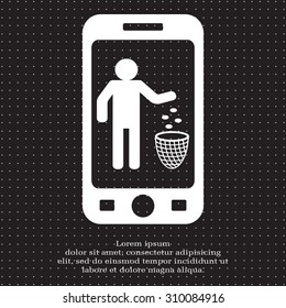 Silhouette of a man, throwing garbage in a bin