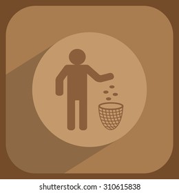 Silhouette of a man, throwing garbage in a bin