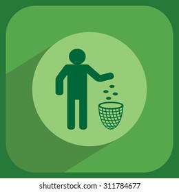 Silhouette of a man, throwing garbage in a bin
