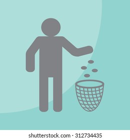 Silhouette of a man, throwing garbage in a bin