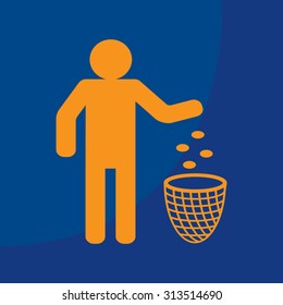 Silhouette of a man, throwing garbage in a bin