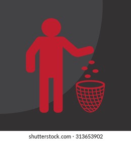 Silhouette of a man, throwing garbage in a bin