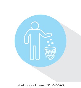 Silhouette of a man, throwing garbage in a bin, line icon