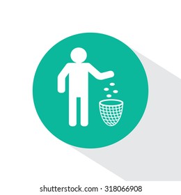 Silhouette of a man, throwing garbage in a bin