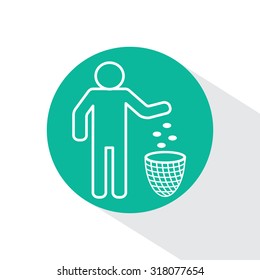 Silhouette of a man, throwing garbage in a bin, line icon
