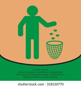 Silhouette of a man, throwing garbage in a bin