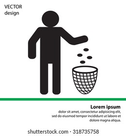 Silhouette of a man, throwing garbage in a bin