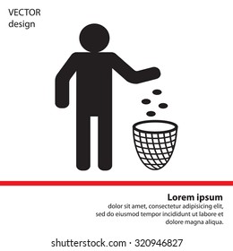 Silhouette of a man, throwing garbage in a bin