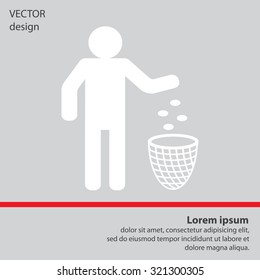 Silhouette of a man, throwing garbage in a bin