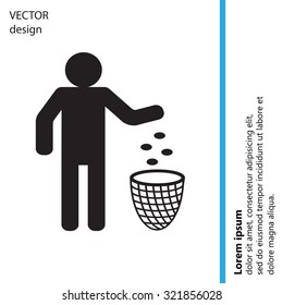 Silhouette of a man, throwing garbage in a bin