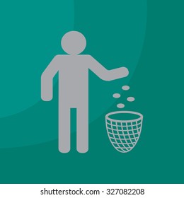 Silhouette of a man, throwing garbage in a bin