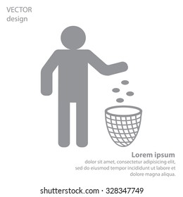 Silhouette of a man, throwing garbage in a bin