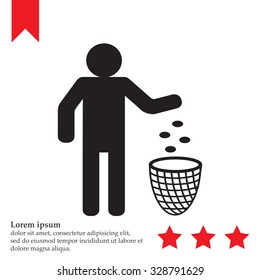 Silhouette of a man, throwing garbage in a bin