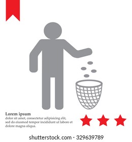 Silhouette of a man, throwing garbage in a bin