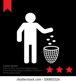Silhouette of a man, throwing garbage in a bin