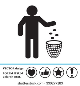 Silhouette of a man, throwing garbage in a bin