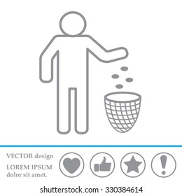 Silhouette of a man, throwing garbage in a bin, line icon