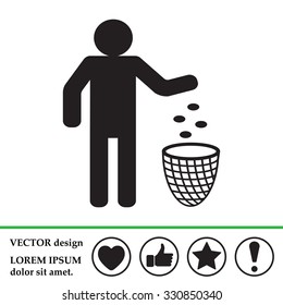 Silhouette of a man, throwing garbage in a bin