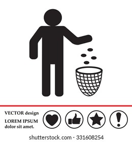 Silhouette of a man, throwing garbage in a bin
