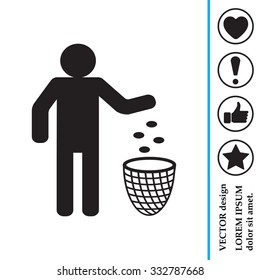 Silhouette of a man, throwing garbage in a bin