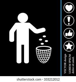 Silhouette of a man, throwing garbage in a bin