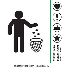 Silhouette of a man, throwing garbage in a bin