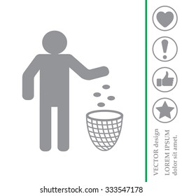 Silhouette of a man, throwing garbage in a bin