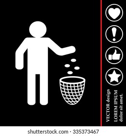 Silhouette of a man, throwing garbage in a bin