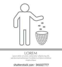 Silhouette of a man, throwing garbage in a bin, line icon