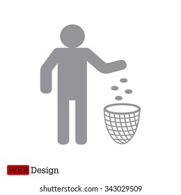 Silhouette of a man, throwing garbage in a bin