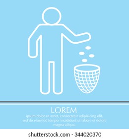 Silhouette of a man, throwing garbage in a bin, line icon