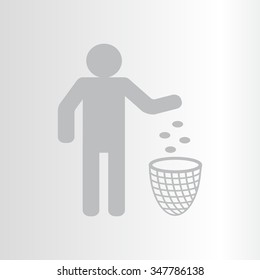 Silhouette of a man, throwing garbage in a bin