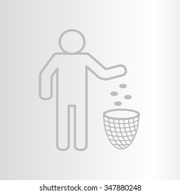 Silhouette of a man, throwing garbage in a bin, line icon