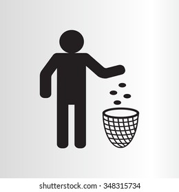 Silhouette of a man, throwing garbage in a bin