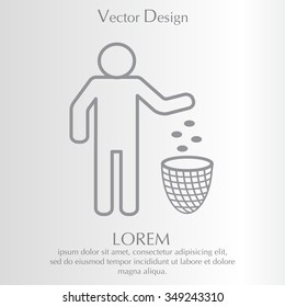 Silhouette of a man, throwing garbage in a bin, line icon