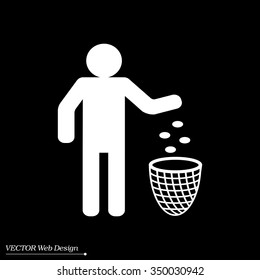 Silhouette of a man, throwing garbage in a bin