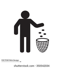Silhouette of a man, throwing garbage in a bin