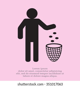 Silhouette of a man, throwing garbage in a bin
