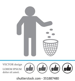 Silhouette of a man, throwing garbage in a bin