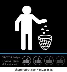 Silhouette of a man, throwing garbage in a bin