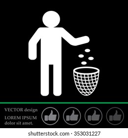 Silhouette of a man, throwing garbage in a bin