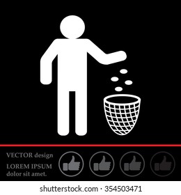 Silhouette of a man, throwing garbage in a bin
