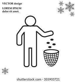 Silhouette of a man, throwing garbage in a bin, line icon