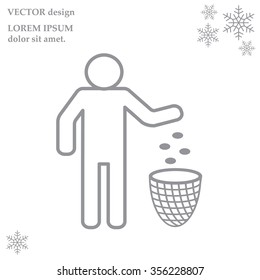 Silhouette of a man, throwing garbage in a bin, line icon
