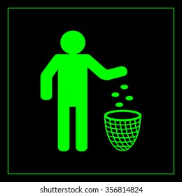 Silhouette of a man, throwing garbage in a bin