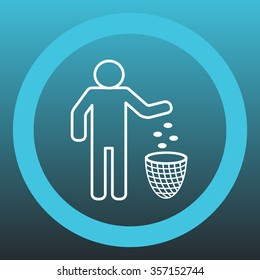Silhouette of a man, throwing garbage in a bin, line icon