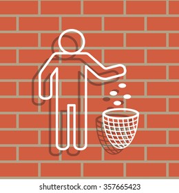 Silhouette of a man, throwing garbage in a bin, line icon