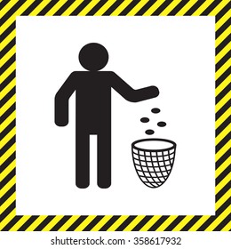 Silhouette of a man, throwing garbage in a bin