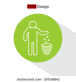 Silhouette of a man, throwing garbage in a bin, line icon